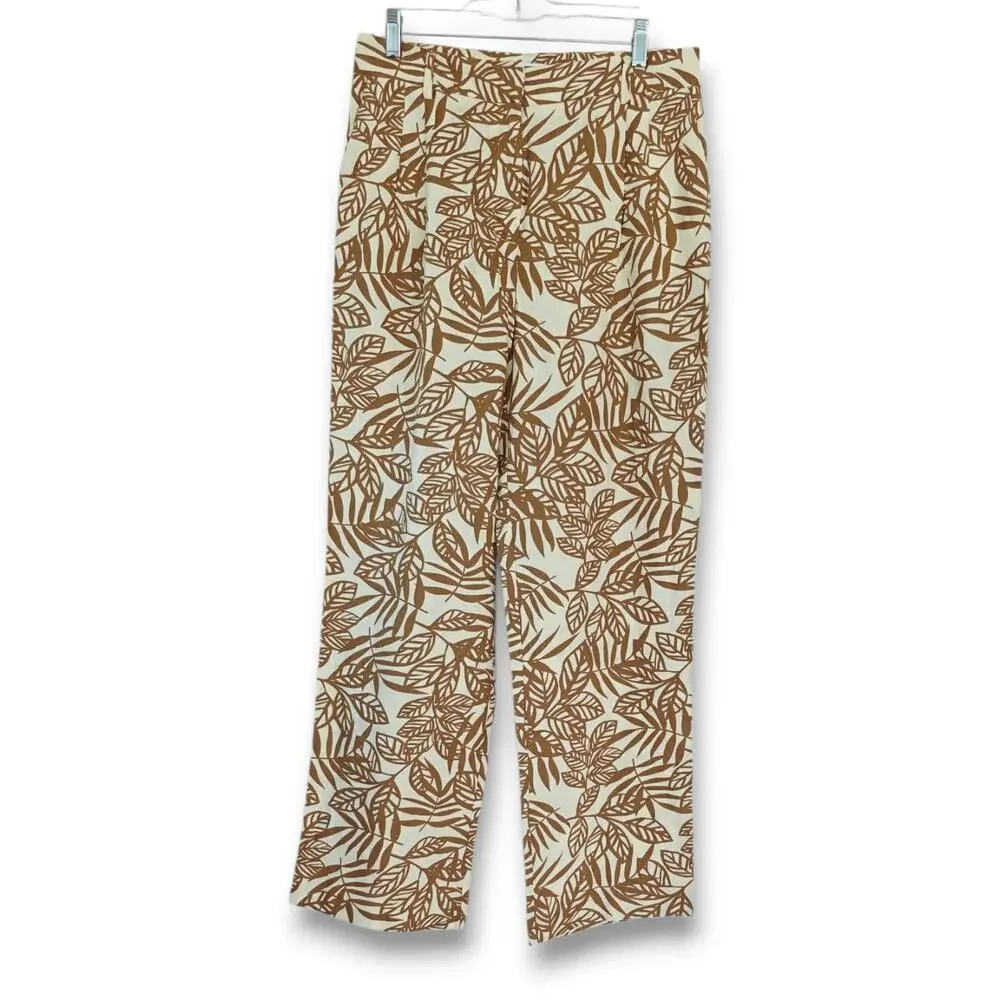 House Of Harlow‎ Linen Pant Natural Size 10 Wide-Leg Coastal Pockets Tan Beige